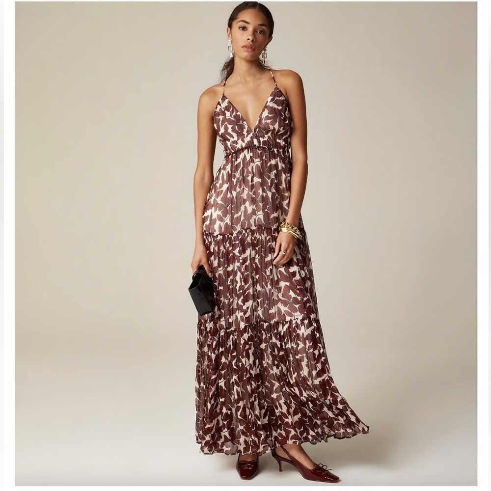 J. Crew Collection Burgundy and Cream Floral Maxi Dress